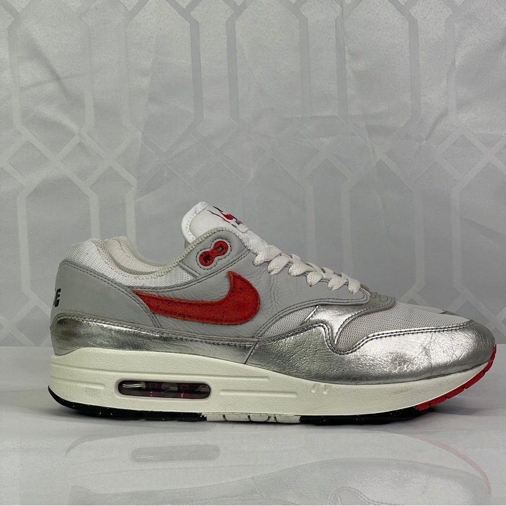 Nike Air Max 1 Premium "Hot Sauce" Metallic Silver White Chile Red Men’s 9.5